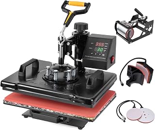 Seeutek Pro 5 in 1 Heat Press Machine 12x15 inch Digital Tshirt Press Machine 360-Degree Swing Away Multifunction Heat Transfer Sublimation Combo for T Shirts Mug Hat Plate Cap