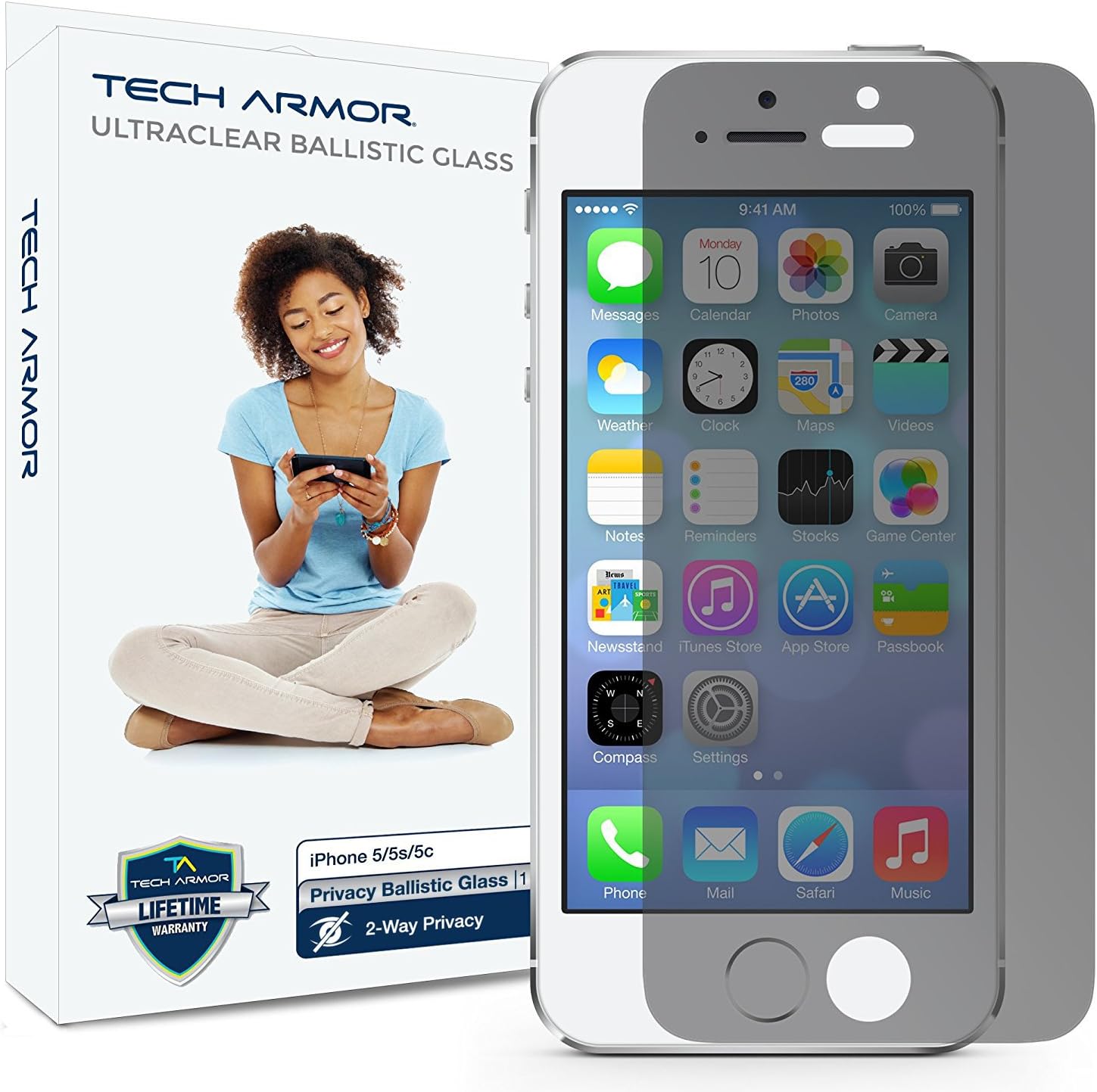 Tech Armor Privacy Ballistic Glass Screen Protector for Apple iPhone 5C / 5S / 5 / SE (2016) [1-Pack]