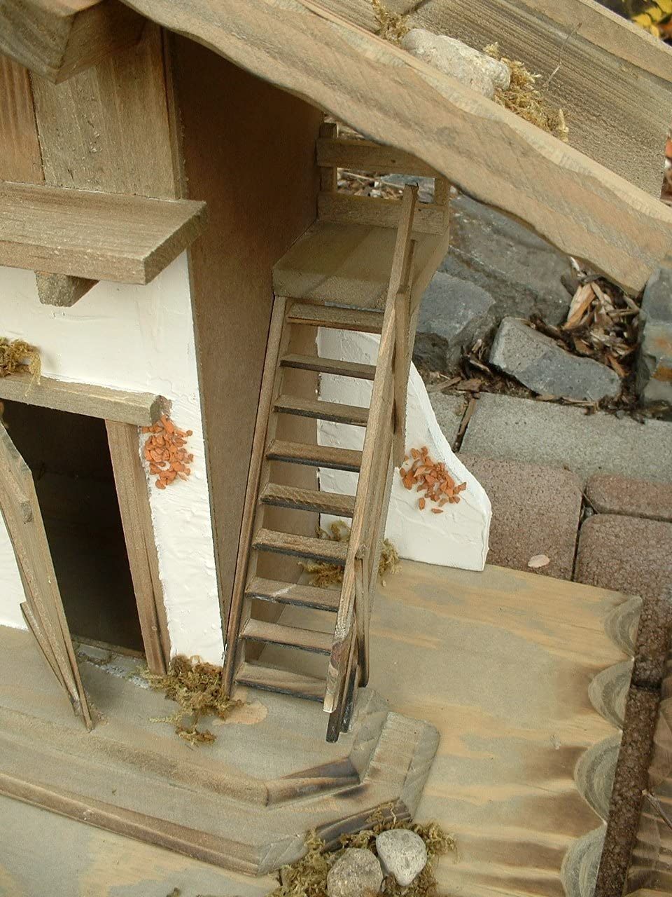 Unbekannt Großes Krippenset Holzhaus 80cm + Haus 27cm + Krippen Zubehör mit Brunnen Holzhaufen Stall
