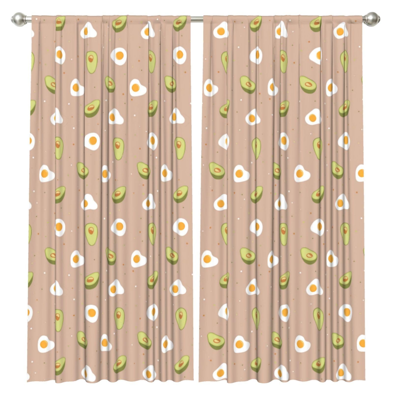 InOmak Egg And Avocado, 2 Panels Window Curtains 52 x 84 Inch Blackout Curtains for Living Room Bedroom