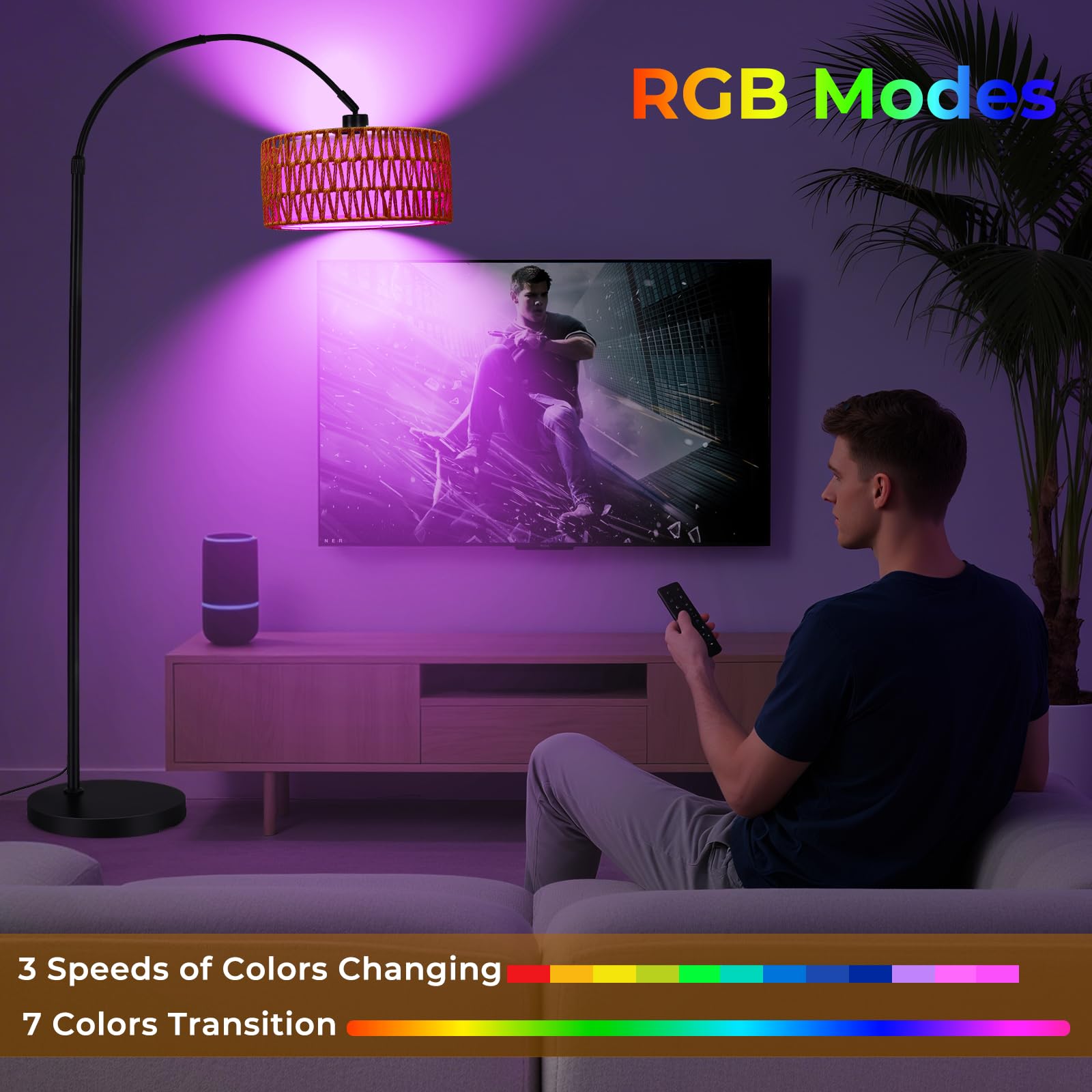 Lampada da Terra ad Arco LED - 9W 900LM Piantana da Lettura Regolabile con Telecomando & LED E27 per Soggiorno, Camera da Letto, Ufficio - Nero