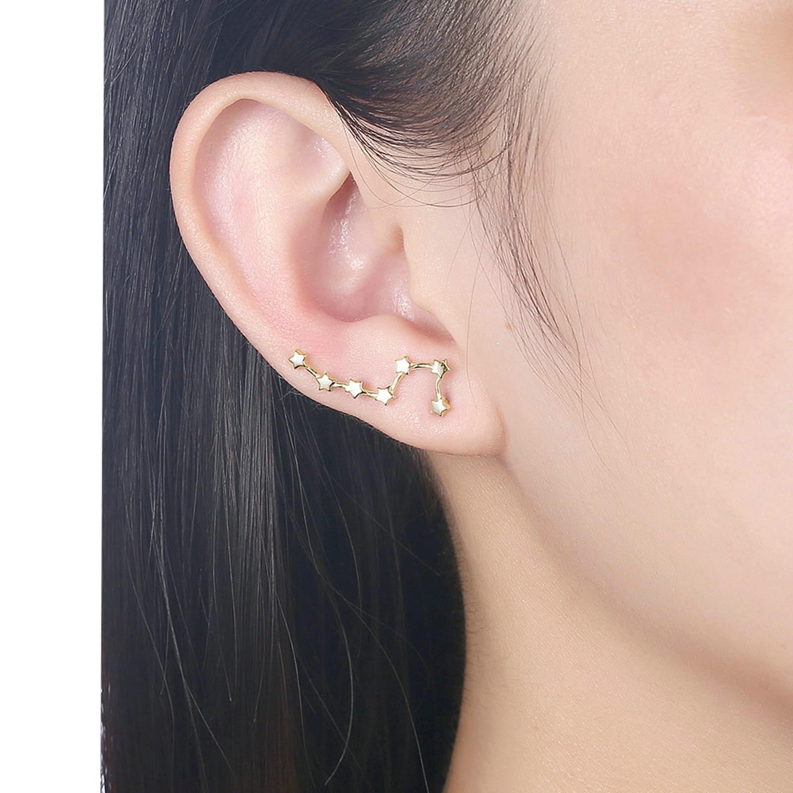 Beydodo Ohrclips Damen ohne Ohrlöcher, Ohrringe 750 Gold Sterne Ear Cuff Ohrklemme Nickelfrei für Frauen