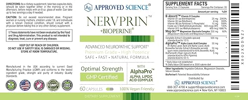Miniatura 5 de Approved Science Nervprin - Apoyo nervioso saludable - Alivio de la neuropatía periférica - Benfotiamina, B12, ácido R-alfa-lipoico, corydalis,