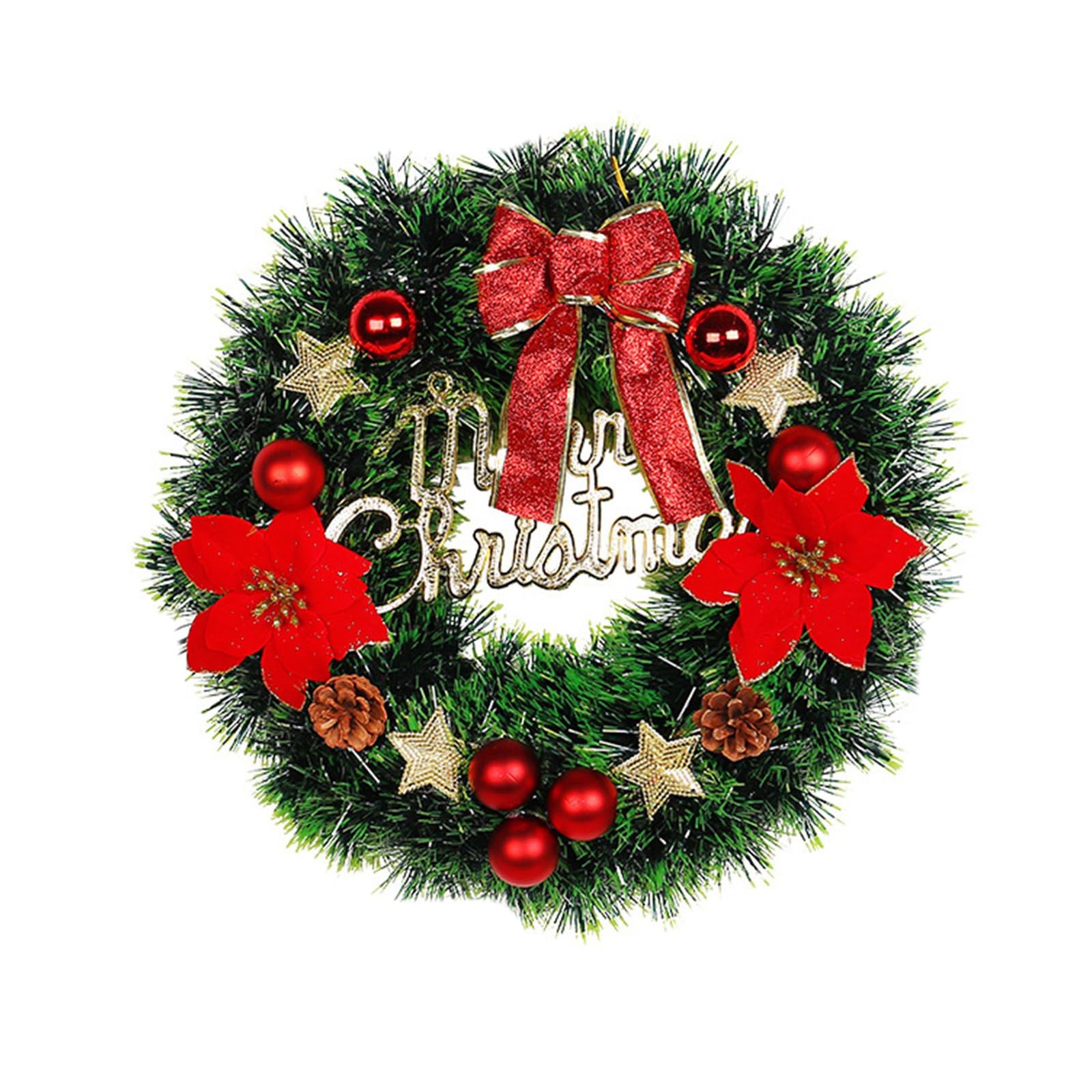 Buxuaaaa Decorative Artificial Wreath with Bowknot Flower Christmas Wreath Front Door Garlands Entrance Decor for Holiday Party Winter Ornaments
