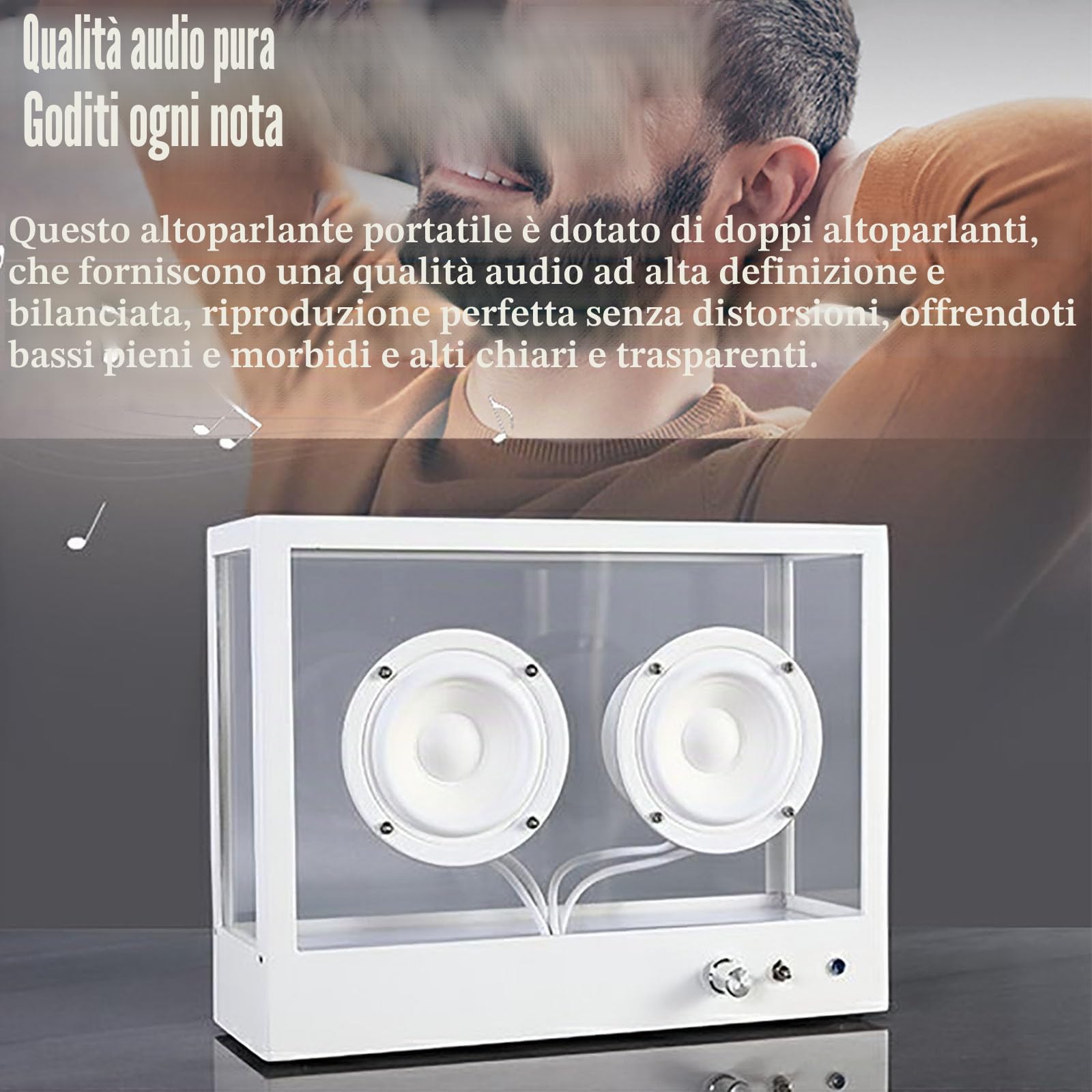 Altoparlante Bluetooth portatile, altoparlante Bluetooth trasparente, supporta Bluetooth, USB, riproduzione AUX, offre una qualità del suono pura e naturale, per uffici, bar e mostre d'arte