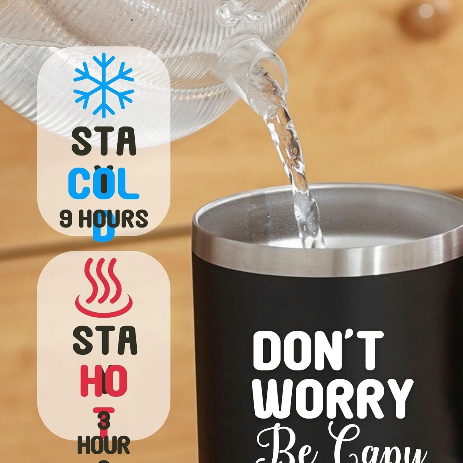 Capybara Gifts, Don't Worry Be Capy, Capybara Themed Gifts for Girls, Women, Capybara Lovers, Onebttle Stainless Steel Tumbler 20OZ Black - Image 7