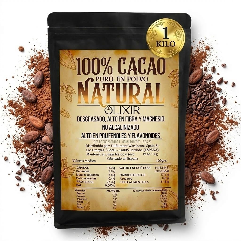 Cacao Puro No Alcalinizado | Blend Artesano Aromático y Balanceado | 100% Natural y Sin Azúcar | Alto en Antioxidantes y Fibra | 10-12% Grasa | Repostería, Smoothies, Chocolate Caliente (1 kilo)