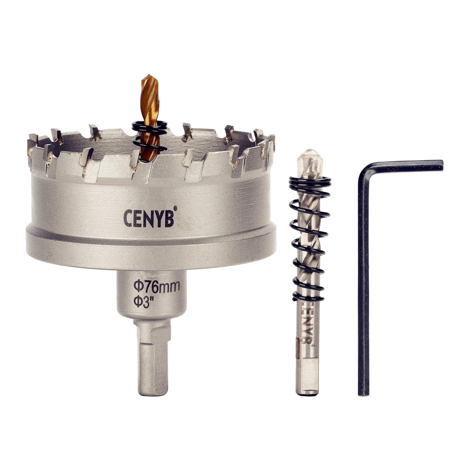 CENYB 3" (76mm) Tungsten Carbide Tipped Hole Saw with 2Pcs Titanium-Plated Pilot Drill Bits for Hard Metal,Stainless Steel,Iron,Aluminum Alloy,Wood