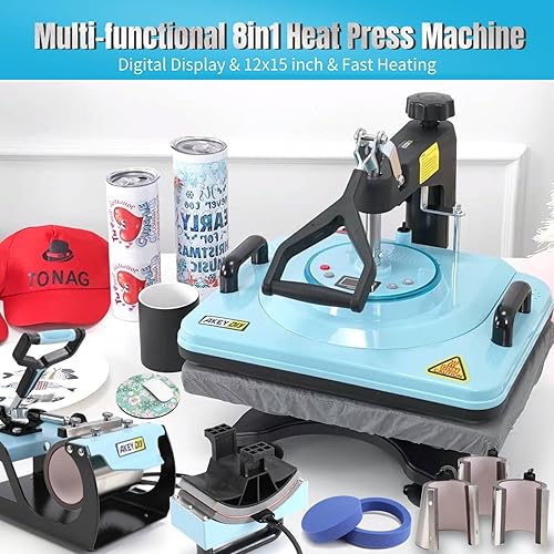 Miniatura 7 de AKEYDIY Prensa de calor 8 en 1 de 15 x 12 pulgadas, 360 ° Swing Away Digital Camisas Prensa Multifunción de Transferencia de Calor Máquina de