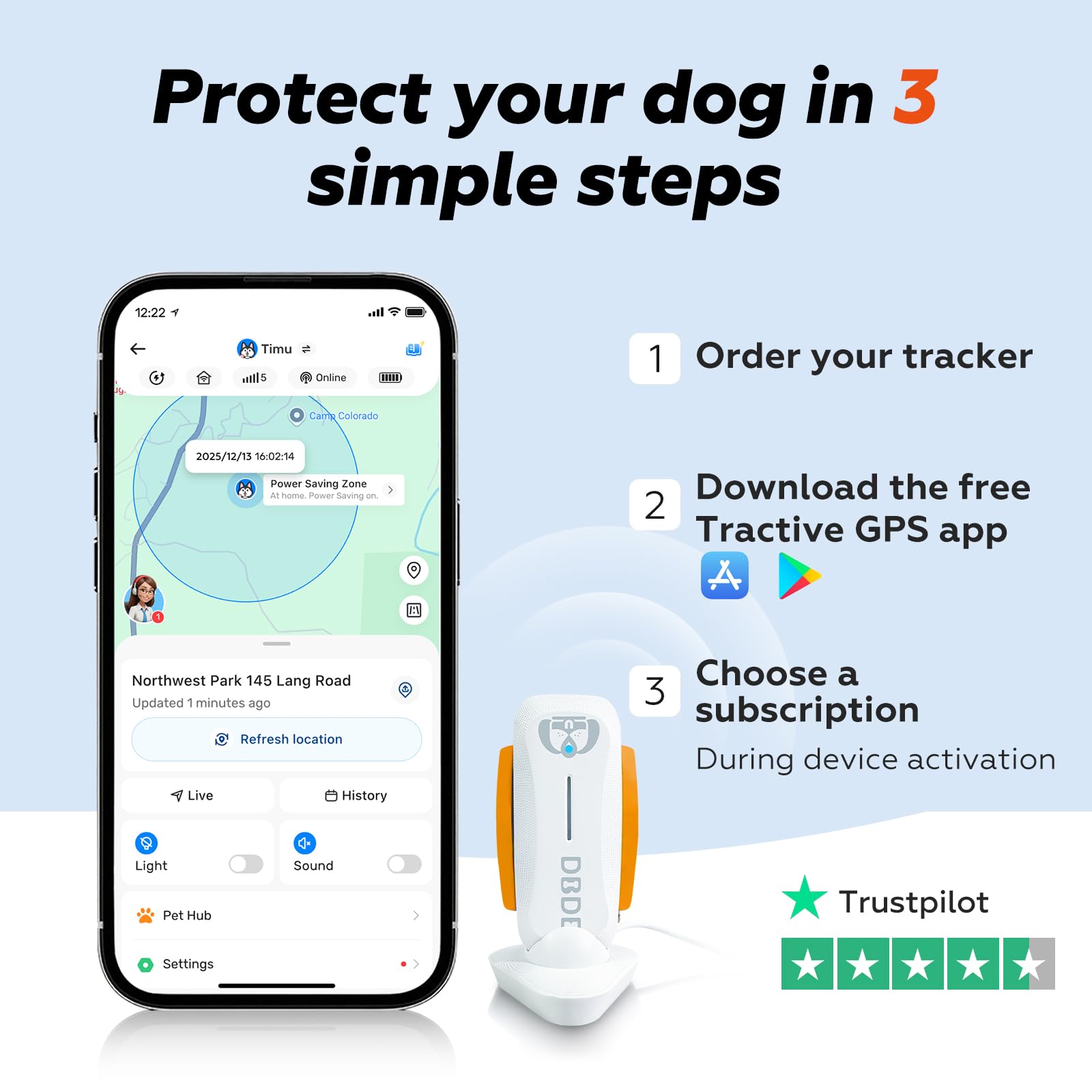 DBDD Smart GPS Dog Collar Tracker con recinto virtuale, monitoraggio live e segni vitali, per cani fino a 18 kg, impermeabile, per cani da 18 kg in su, compatibile con iOS e Android (bianco)