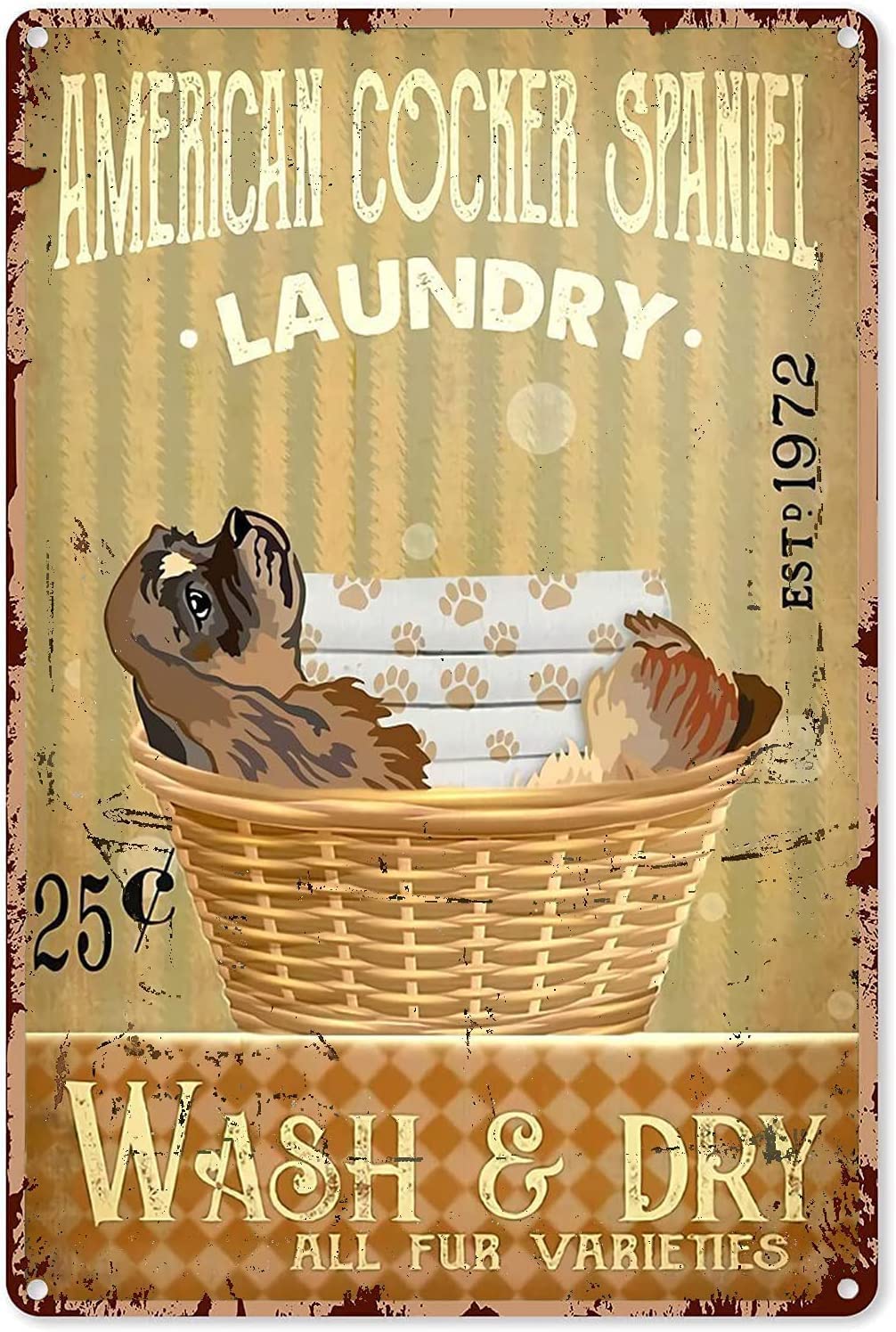 peiyeety Vintage American Cocker Spaniel Laundry Wash Dry All Fur Varieti Poster Metal Aluminium Tin Sign Wall Decor 8"x12"