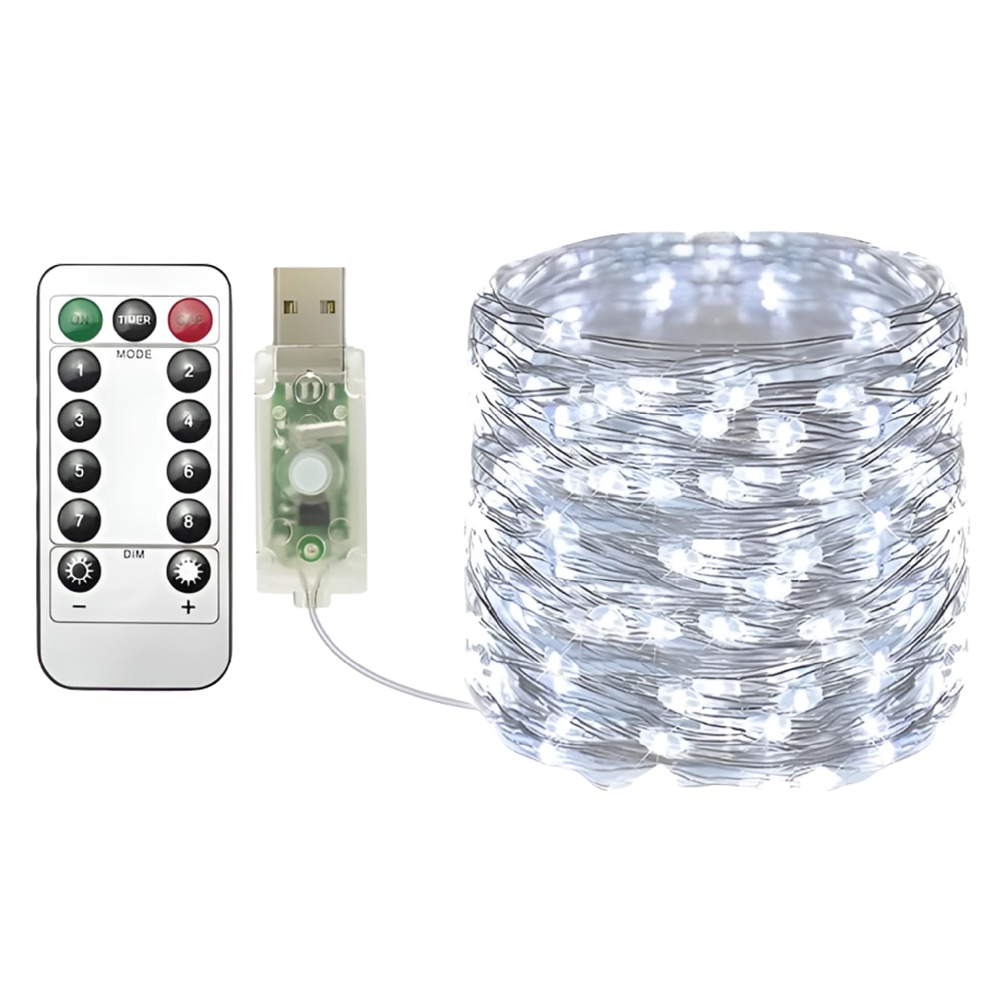 Clearhill Cool White Usb Fairy Lights 1Pack,33Ft/10M White 100Led Usb Cooper Wire String Lights With Remote Control, 8 Modes, Timing & Dimmable For Christmas Bedroom Indoor Outdoor Decor
