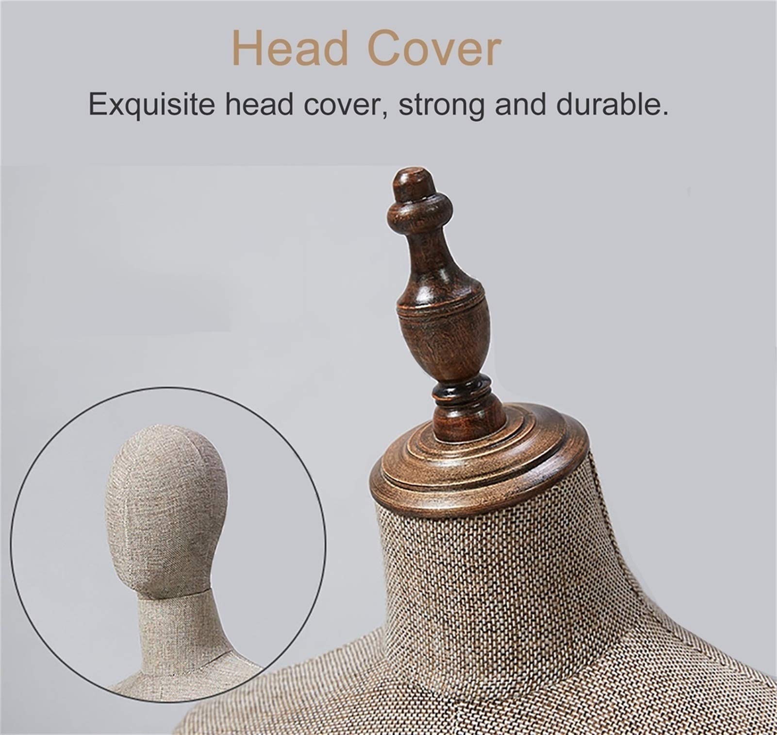 UWYTGF Tabletop Male Mannequin with Round Solid Wood Base,Counter Or Table Display,Adjustableheight Linen Male Dress Form,with Arm-M,No Arm,M