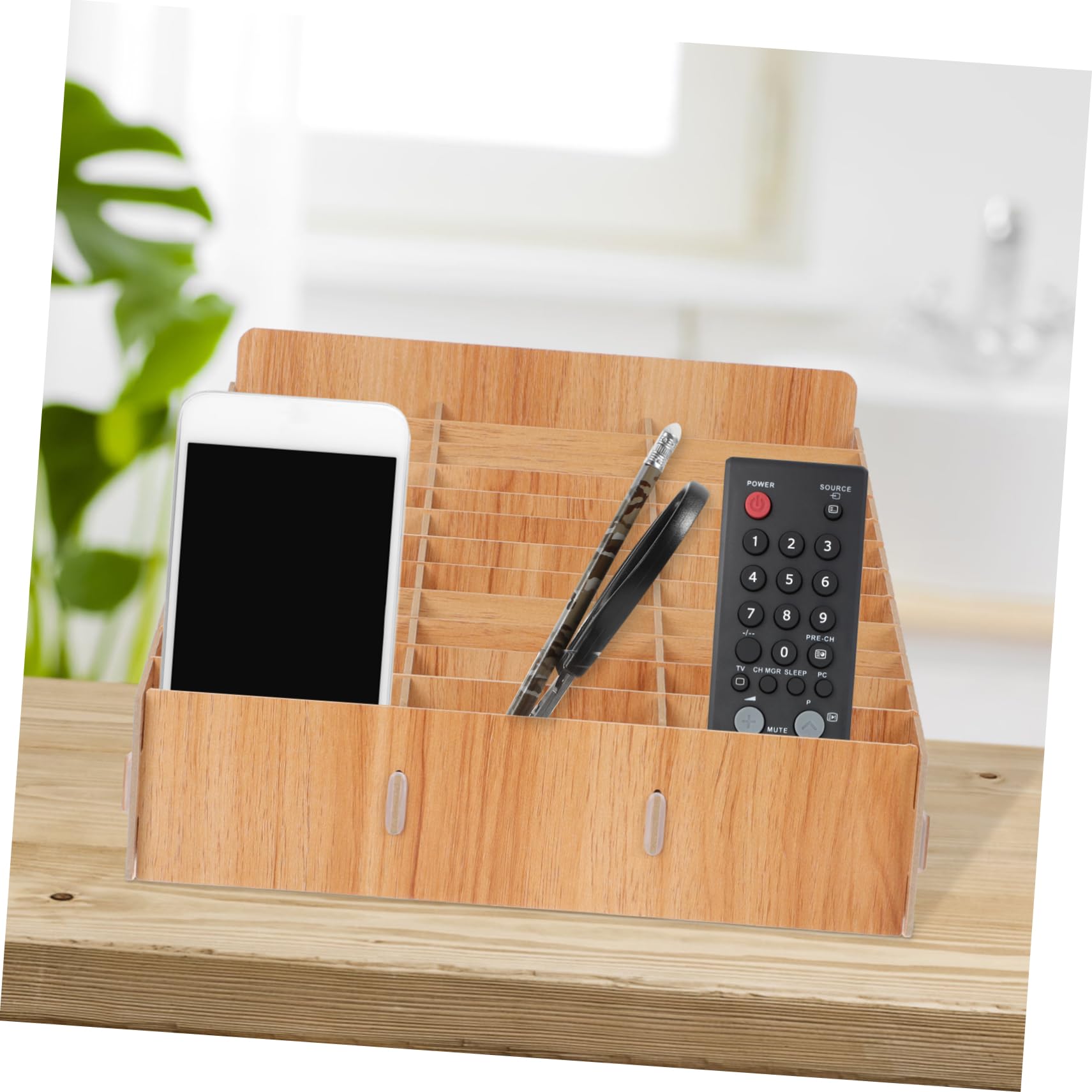 Scatola Portaoggetti in Legno Da Scrivania Scomparti Multipli Organizer Per Telefono Contenitore Da Tavolo Casa