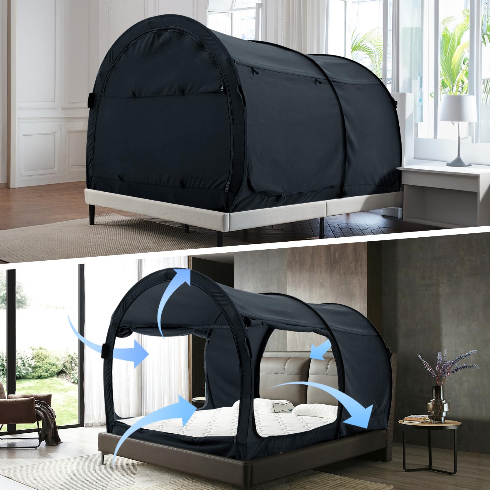 Alvantor Bed Canopy Tents Dream Privacy Space Twin Bunk Bed Sleeping Tents Indoor Pop Up Portable Frame Curtains Breathable Grey Cottage (Mattress Not Included) Reducing Light-image-26
