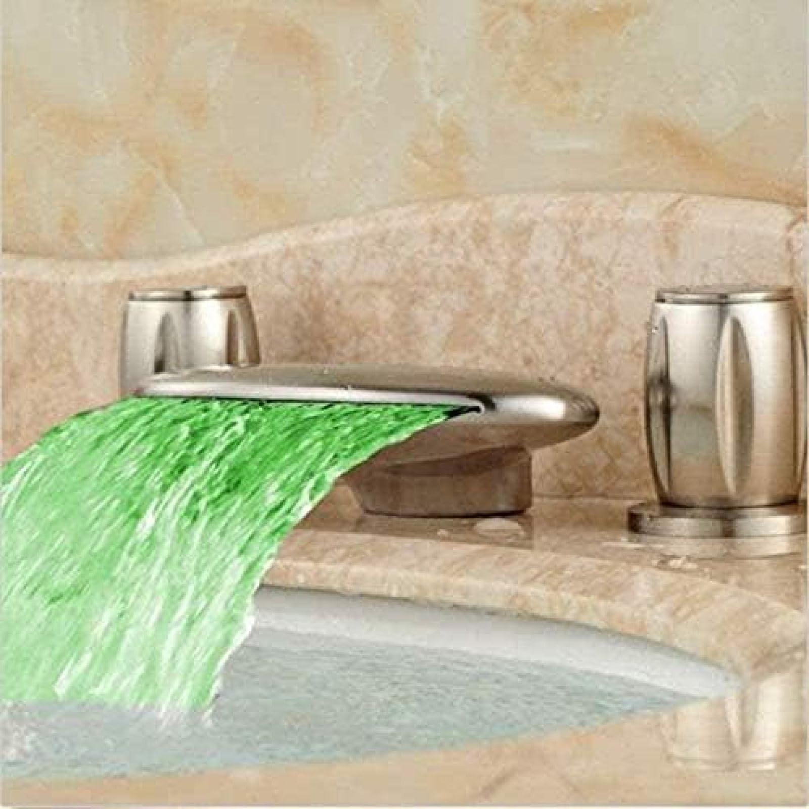 Faucet Kitchen Tap Brushed Nickel Waterfall Basin Led Spout Vanity Mixer Dual Handles