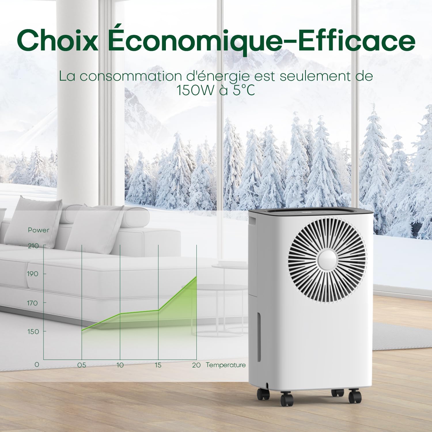 Deshumidificateur d air Electrique 12 litres/jour, Drainage Continu, Déshumidification Automatique, Mode Sommeil, Minuterie 24H, Anti Mosissure，Apportant de la Chaleur aux Jours de Pluie