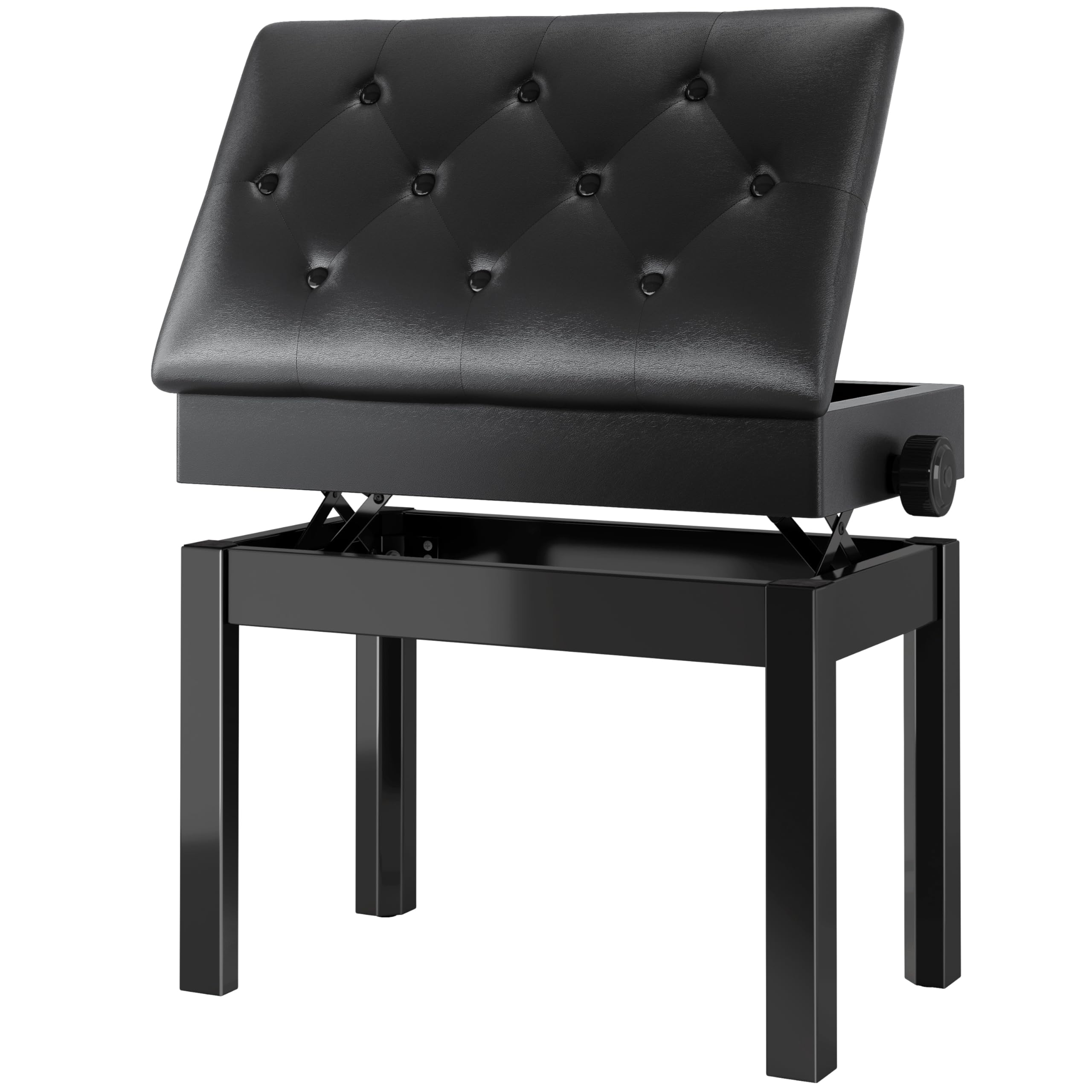 Banqueta Piano Regulable en Altura 56x33x58CM, Banco Piano con Espacio de Almacenamiento, Silla de Piano, Banqueta de Piano Carga Máxima 150KG, 4 PCS Patas Piano Madera Maciza, Negro
