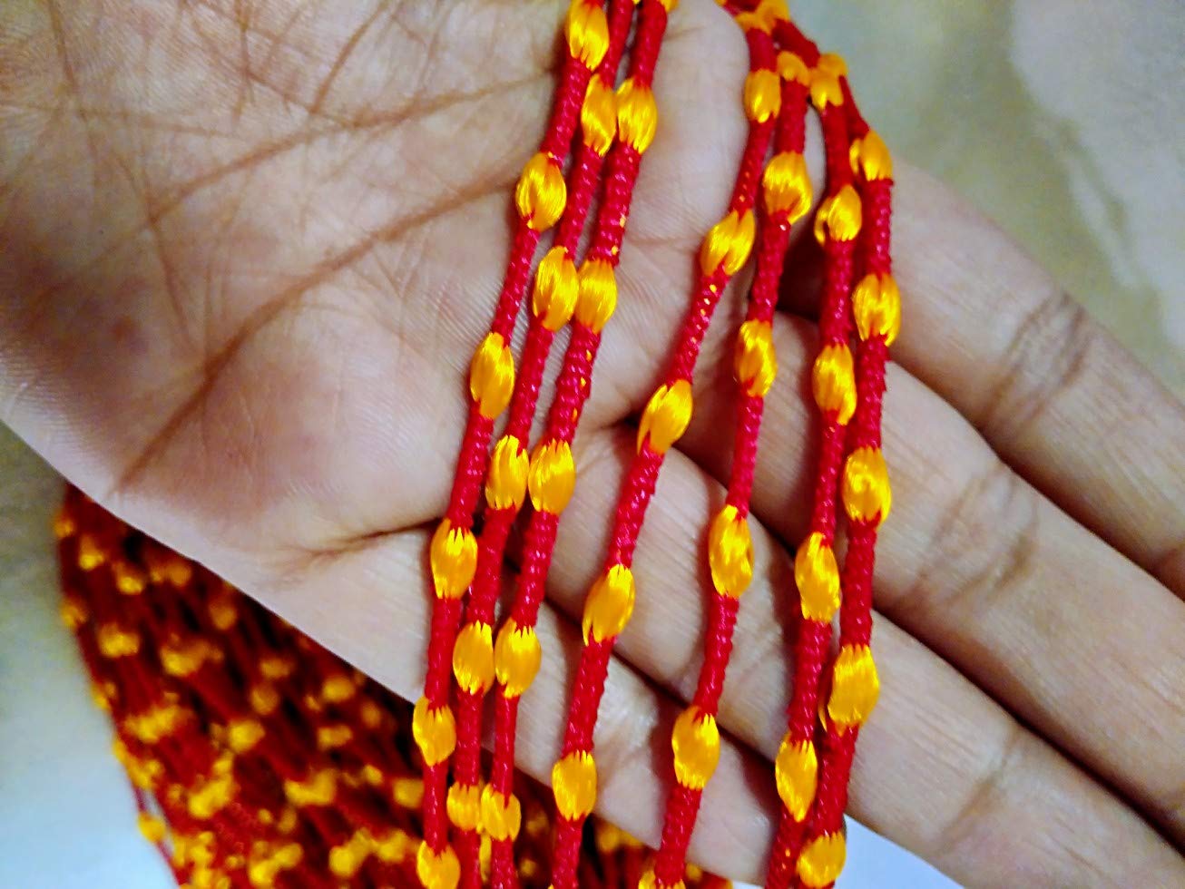Brij SugandhaHandwork Knots Silk Daga (10 meter, Red Yellow)
