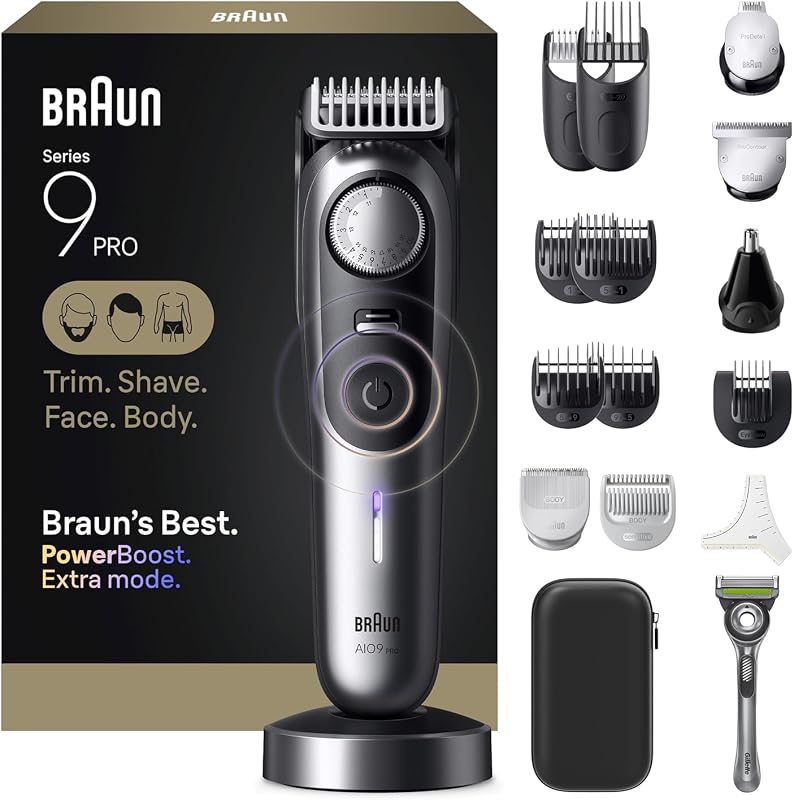 Aparador elétrico multifuncional Braun All-in-One Series 9 PRO AIO 9570 com barbeador Gillette Labs