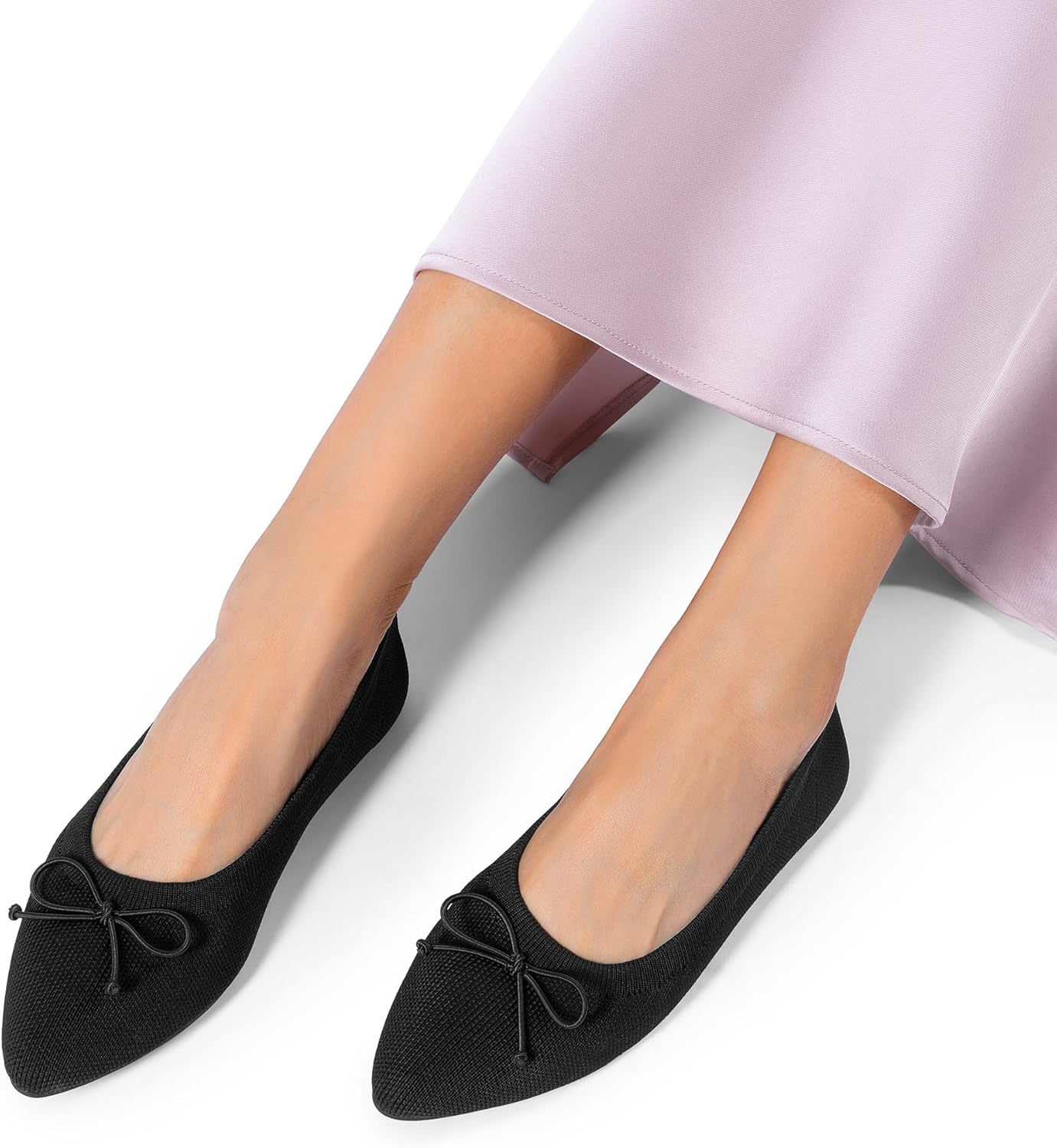 DREAM PAIRS Women's Ballet Knit Flats Foldable Pointed Toe Comfortable Dressy Flat Shoes with Bow-Knot Casual Business Work Office - Image 2