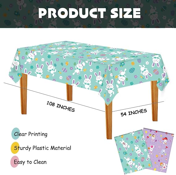 Plastic Tablecloth 54x108 Inch, 2Pack Disposable Rectangle Table Cloth/Cover for Easter Table Decor