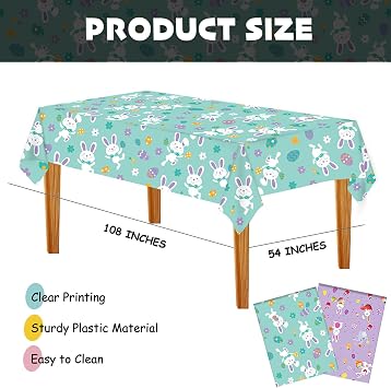 Plastic Tablecloth 54x108 Inch, 2Pack Disposable Rectangle Table Cloth/Cover for Easter Table Decor