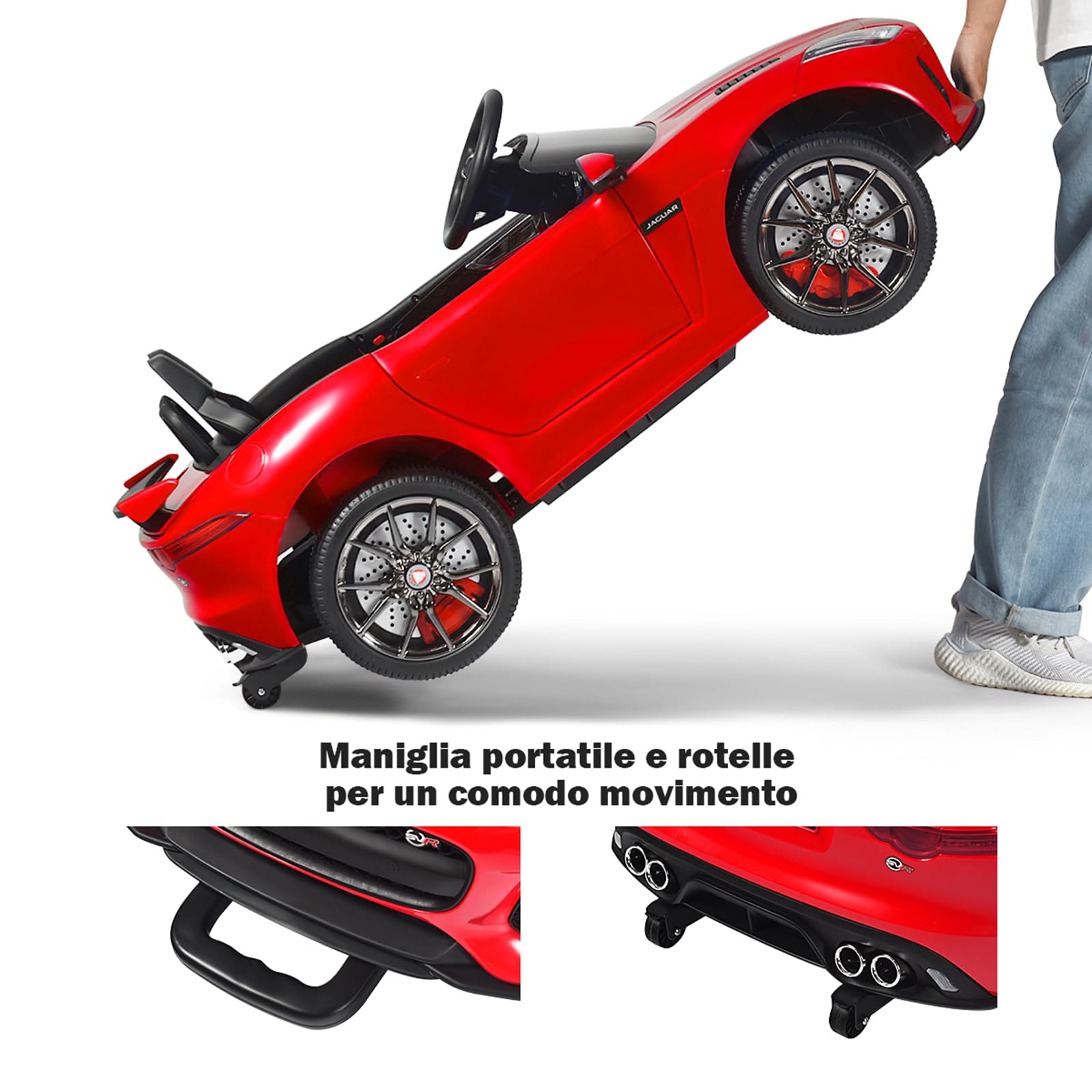 COSTWAY Jaguar Auto Elettrico 12 V per Bambini, Macchina Elettrica con Telecomando, con Luci Musica Storia, Avvio Lento, Velocità 3-5 km/h (Rosso)