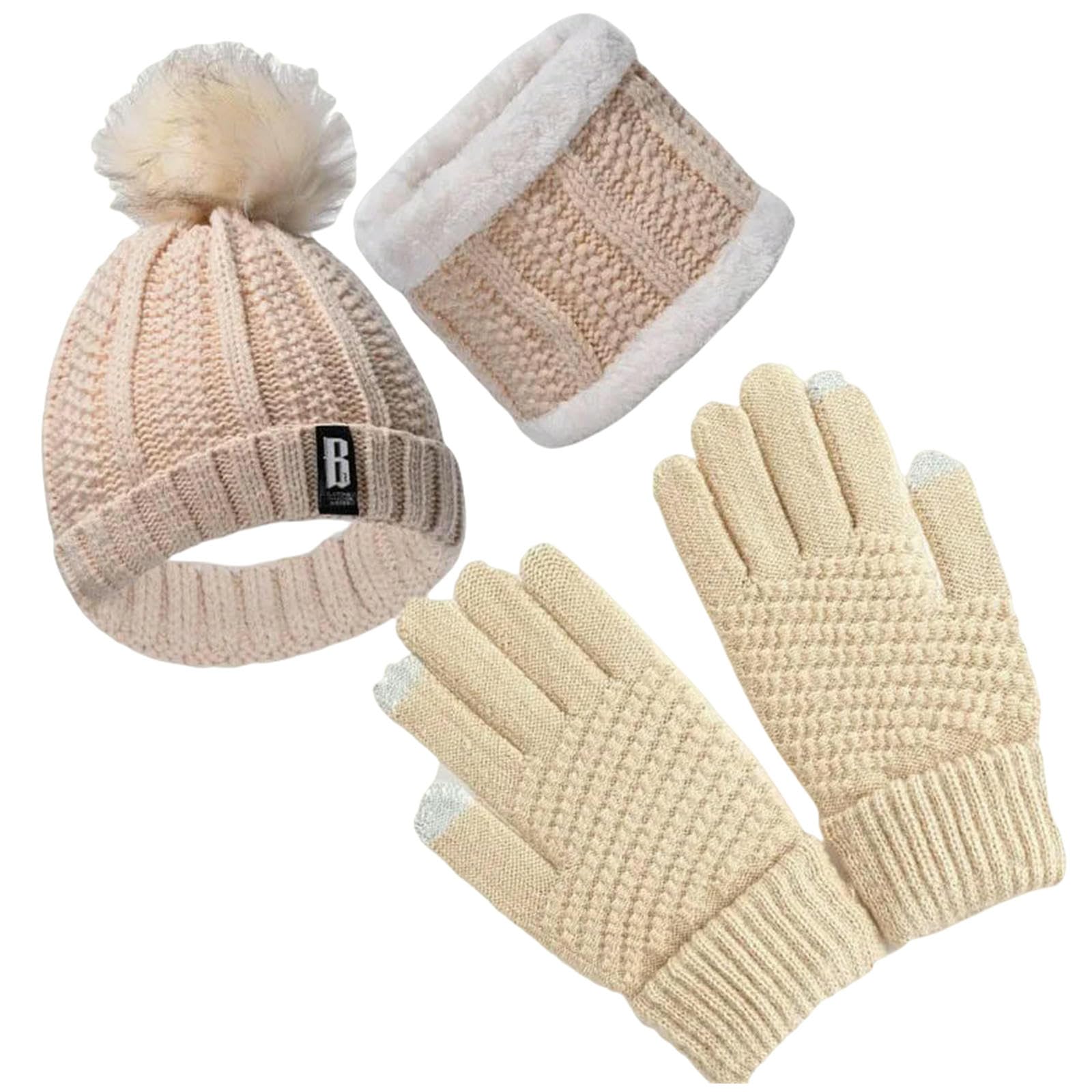 Mütze,Schal & Handschuh-Sets 3-teiliger Schal, Handschuhe, Warmes Und Winddichtes Dreiteiliges Set Für Herbst Winter, Warmer, Flauschiger Mütze schwarz