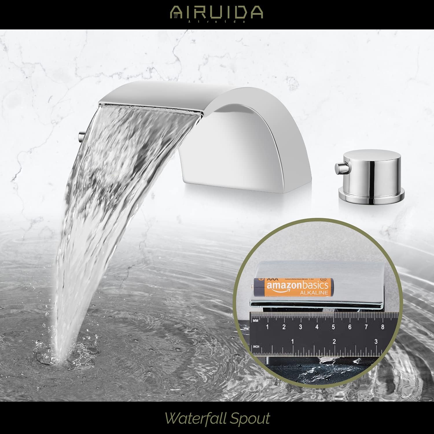 🔥 Airuida Waterfall Widespread Bathroom Sink Faucet Matte Black Deck Mounted with Pop Up Drain 8-16 Inch Double Handles 3 Holes Commercial