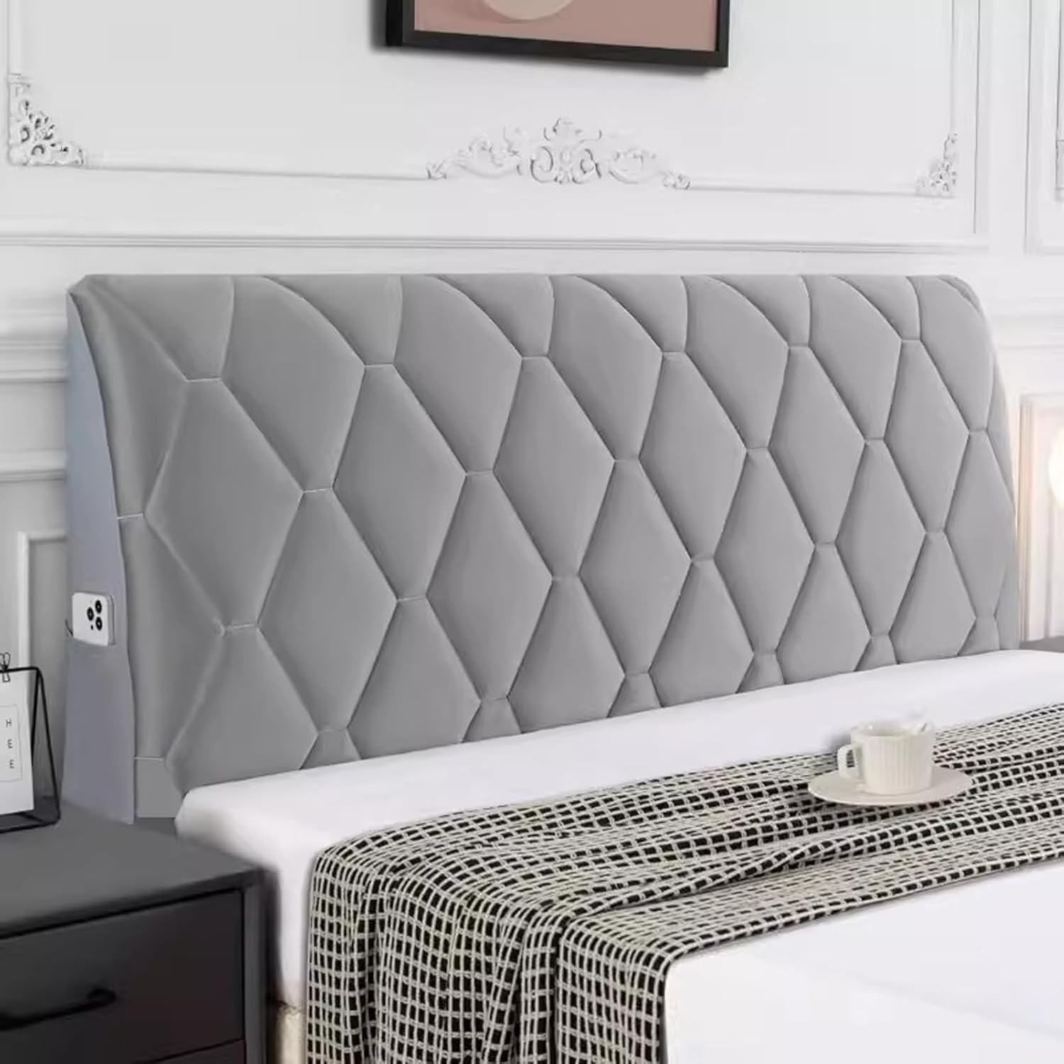 UYSELA Quilted Bed Headboard Cover Headboard Covers Slipcover Velvet Bed Headboard Slipcover Stretch Bed Headboard Covers for Bedroom Bed Head Decor