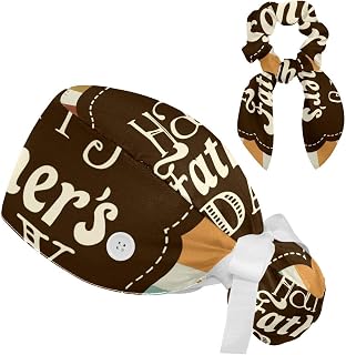 FVQL 2 Pieces Surgical Cap for Long Hair Scrub Cap with Hairband Nurse Cap, Father's Day and Stripes