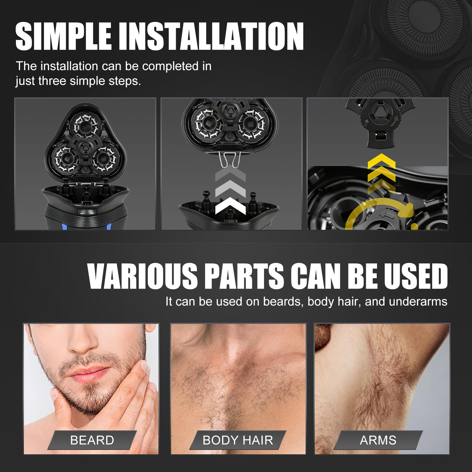 2-Pack Black Rotary Replacement Shaver Heads Compatible with Remington