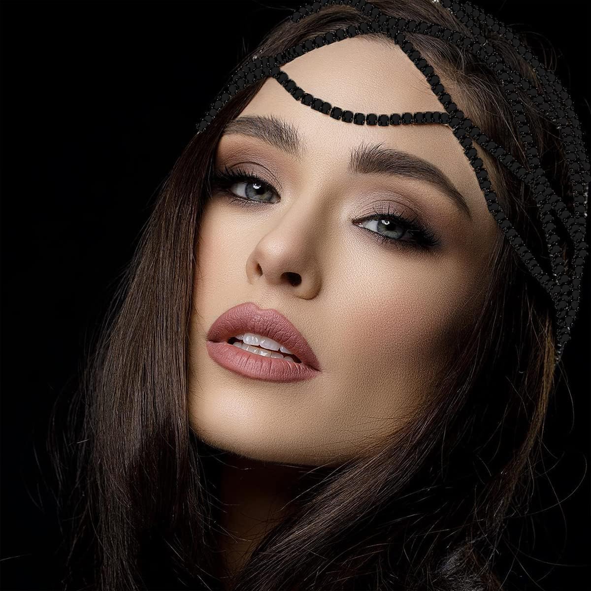 StoneFans Black Rhinestone Mesh Headpiece Cap for women Girls 1920s Wedding Flapper Head Chain Jewelry Hair Accssories