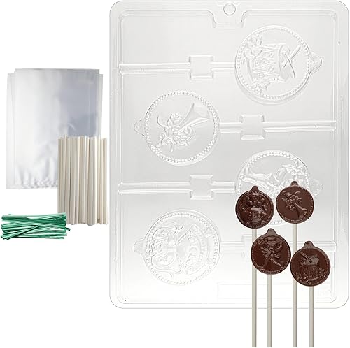 cybrtrayd 45stk25g-c14112Días De Navidad Kit 912Chocolate Molde de Navidad con piruleta Pop, incluye 25Palitos, 25bolsas de 25y color verde Twist