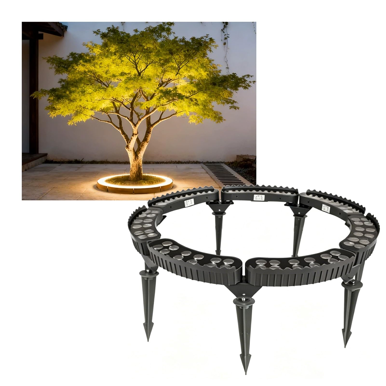 KPHYMOD LED Ring Tree Lights Outdoor, IP65 Waterproof Tree Up Lights with Ground Stake, Landscape Spotlights for Yard Garden Pathway Patio(RGB,6 Packs)