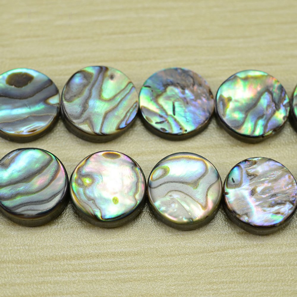 Cuentas de concha de abulón de forma redonda con agujero medio, cuentas de concha natural, cuentas sueltas para hacer joyas, 15 pulgadas (14 mm)