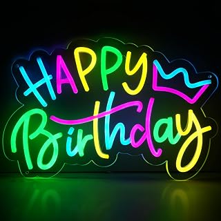 Large Happy Birthday Neon Sign for Birthday Party, Happy Birthday Light up Sign, Led Neon Sign with Dimmable Switch for Wall Decor, Party Decoration Use, Power by USB（16.8 X 12.8 inches)