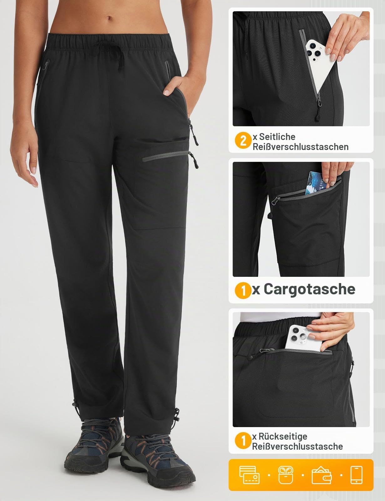 baleaf Wanderhose Damen, Leichte Sommerhose Frühling Outdoor Trekking Kletter Regenhose Mit Tasche Unterbringung Knöchelzugband
