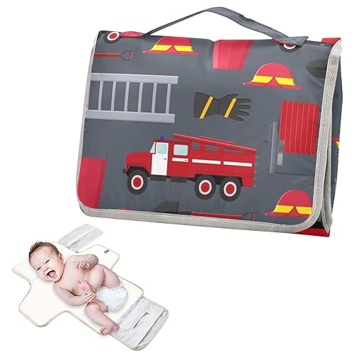 Miniatura 2 de Equipo de bomberos cambiador portátil para bebé unisex niño pequeño, impermeable, plegable, cambiador de bebé con almohada y correa para el hombro,