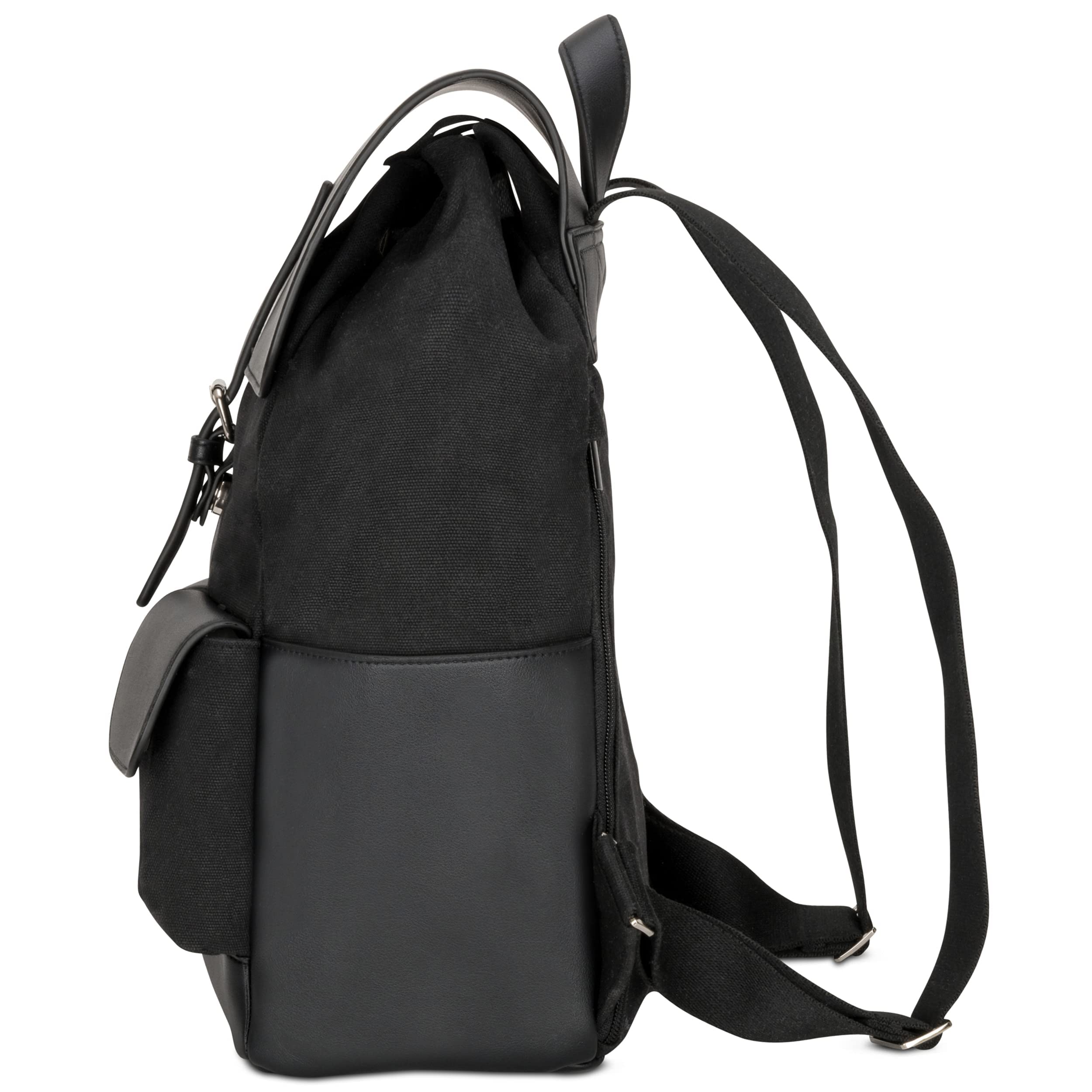 Expatrié Zaino da Donna Laurent Nero - in Tela di Cotone ed Ecopelle - Zainetto Elegante ideale per Ufficio, Sacca da 15l con Chiusura Magnetica