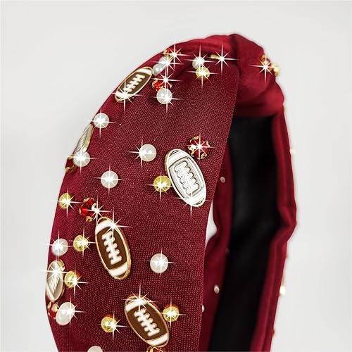 Miniatura 6 de stesdy Diadema de fútbol de moda para mujer, color negro, rojo, naranja, azul, perla, diamantes de imitación, diadema anudada para niñas, diadema