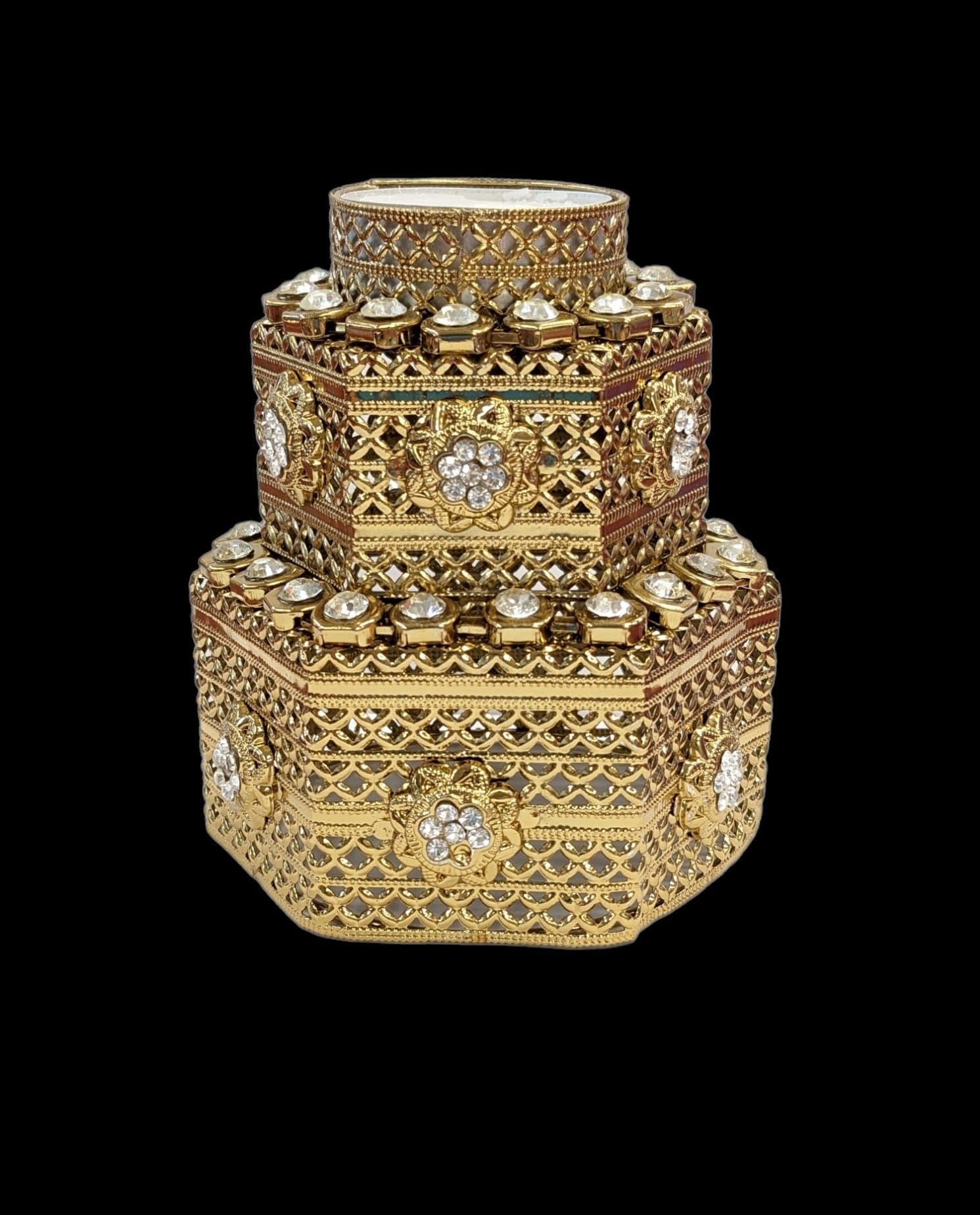 GPNW Hexagonal Gold Plated Decorative Diya/Jewelry Box with Kundan Stones and Floral Embellishments – Perfect for Festive Gifting, Puja, and Home Decor. 3