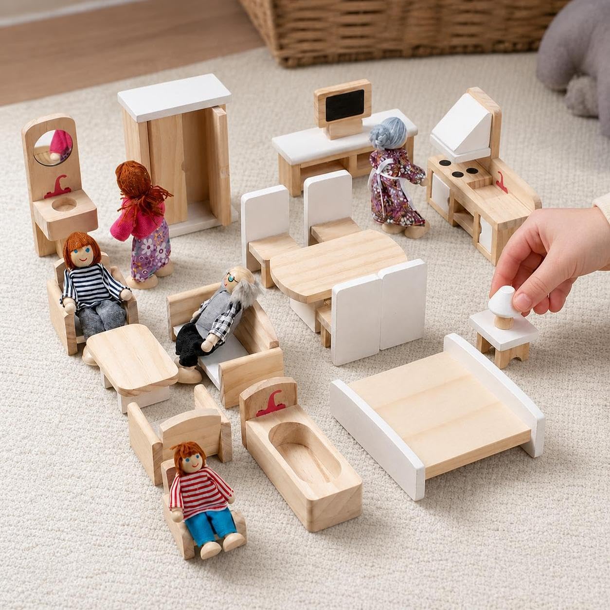 Mobili in Legno per Casa delle Bambole, Set di mobili in legno per casa delle bambole modello B