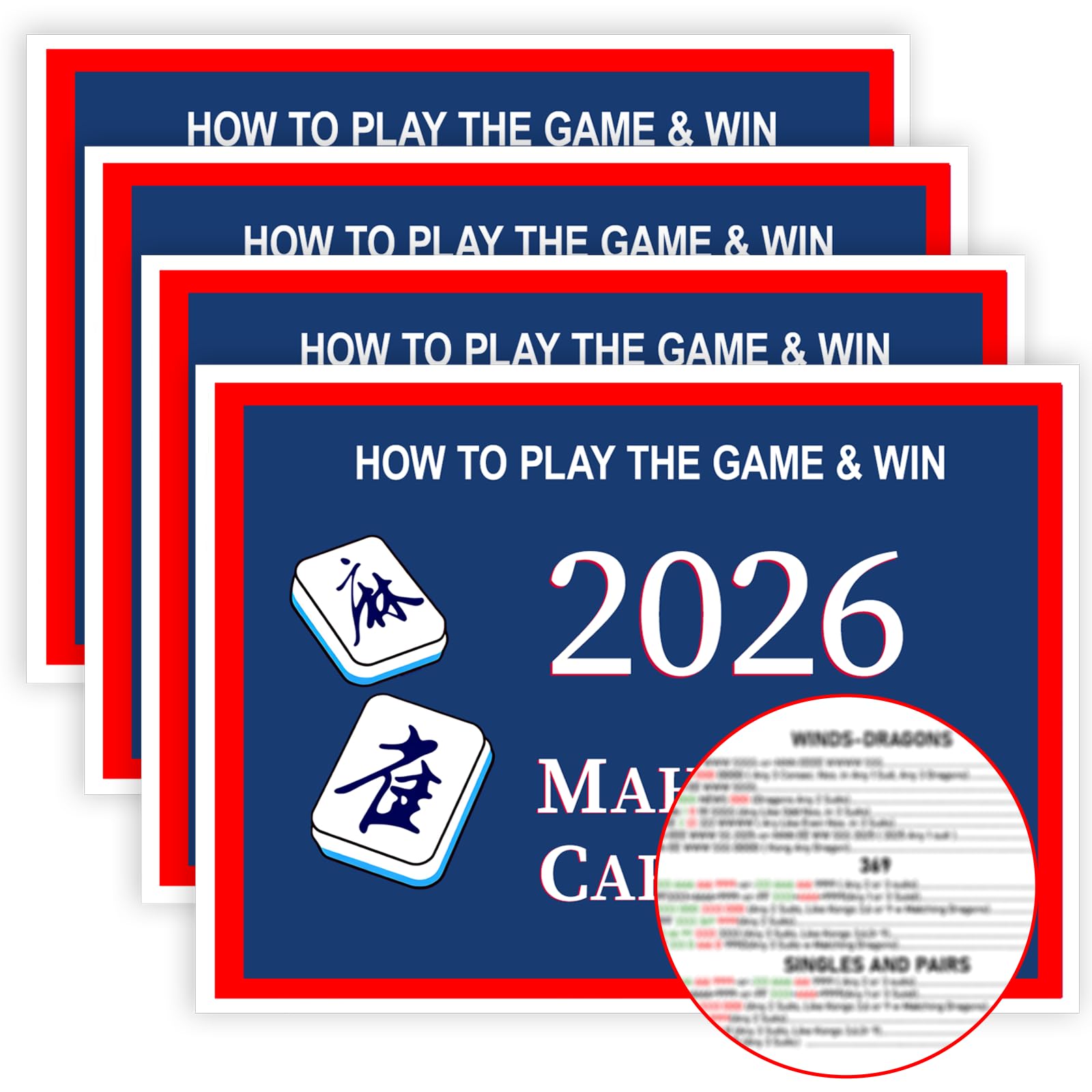 Pixibond Mahjong Cards 2026, 4 PCS Mah Jongg Cards Large Print, Easy to Read Mah Jong Rule Guide Mahjong Accessories and Gifts for Women Man Mahjong Beginners