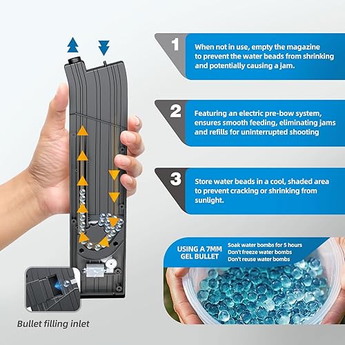 Miniatura 5 de Pistola automática de bolas de gel de alta velocidad de 180+FPS con elegantes luces de funcionamiento, pistola de juguete eléctrica para Pascua,