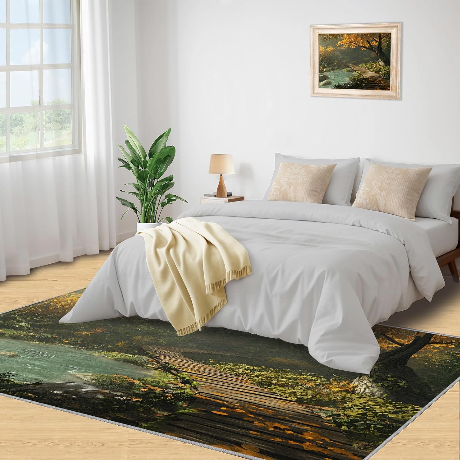 Golden Autumn Leaves Washable Area Rugs 2x3 Non-Slip Streams and Rivers Living Room Rug Autumn Forest Landscape Soft for Carpet Low Pile Indoor Door Mat & Room Decor