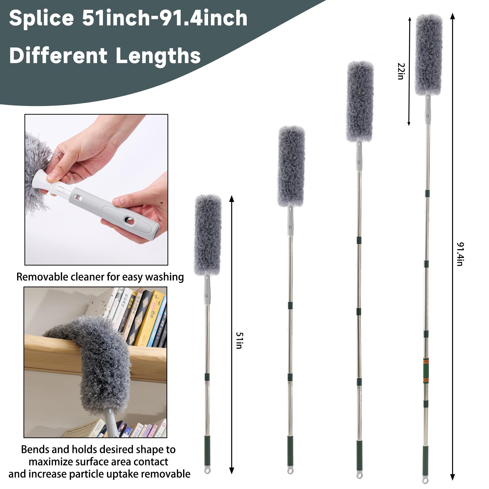 Limpiacristales 2 en 1 Kit de herramientas de limpieza de ventanas con poste telescópico, equipo de lavado de ventanas con cabezal flexible para ventanas interiores y exteriores y cristales de coche