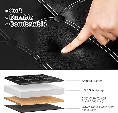 Miniatura 5 de AKSG Otomana plegable de 43 pulgadas con banco de almacenamiento para dormitorio, grande, de piel sintética, reposapiés, asiento acolchado para