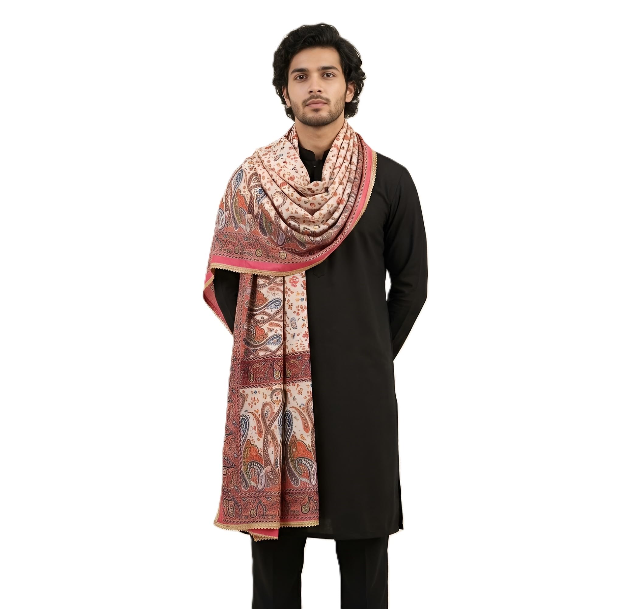 Chinon Floral Printed Dupatta with Mirror Work Accents, Ethnic Architectural Motifs & Lace Border | Lightweight Festive Traditional Dupatta for Men-image-32